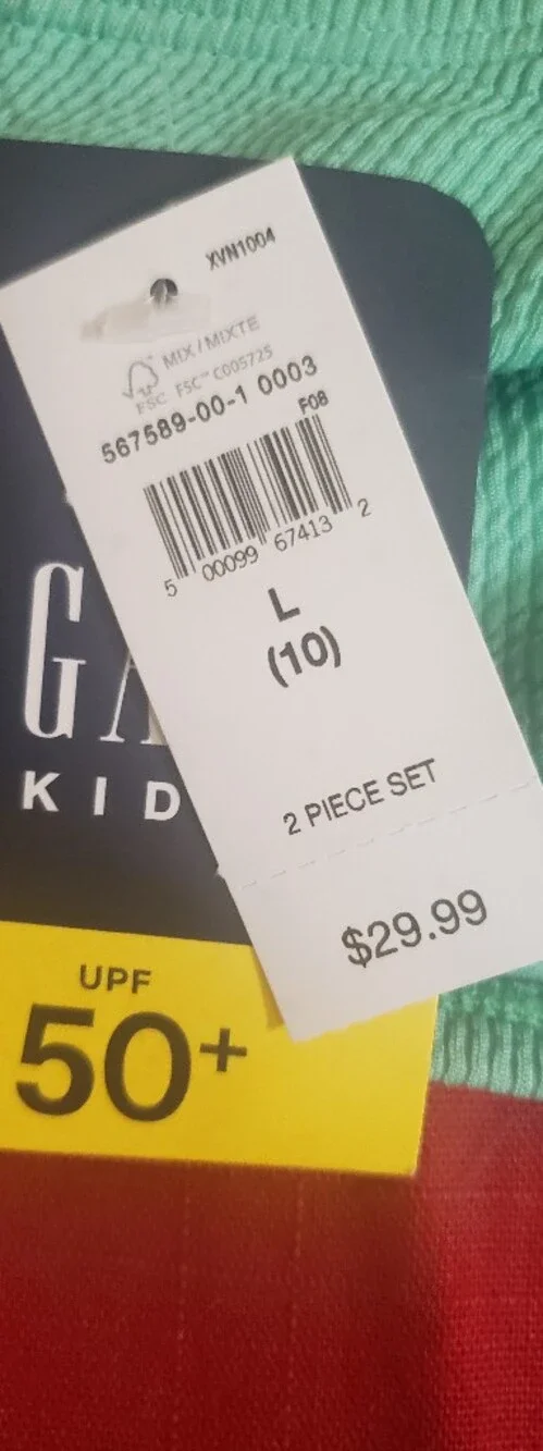 GAP Kids Girls One-Shoulder Bikini Set in Ribbed Mint Green With SPF50.  NWT